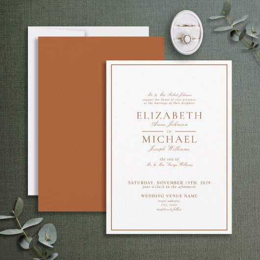 Elegant Burnt Oranje Classic Script Wedding Kaart