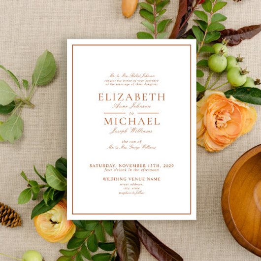 Elegant Burnt Oranje Classic Script Wedding Kaart