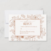 Elegant Burnt Oranje Floral Line Art Wedding RSVP Kaartje (Voorkant)