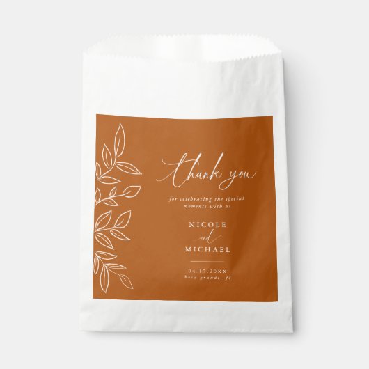 Elegant Burnt Oranje Leaves Weddenschap Bedankt Bedankzakje (Voorkant)