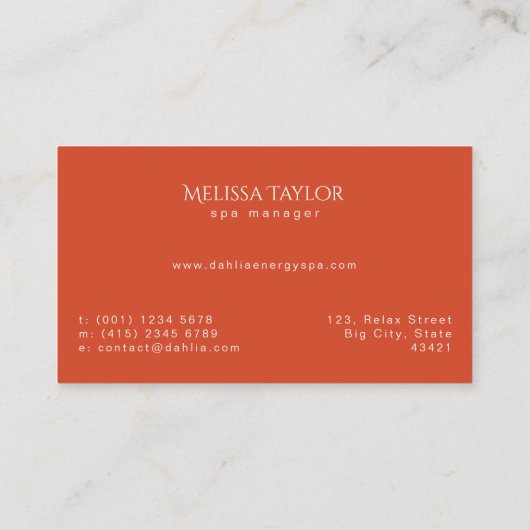 Elegant Burnt Oranje Masseuse Spa Professional Visitekaartje (Achterkant)