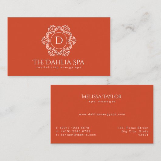 Elegant Burnt Oranje Masseuse Spa Professional Visitekaartje (Voorkant / Achterkant)