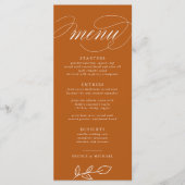 Elegant Burnt Oranje Minimalist Leaves Wedding Menu (Voorkant)