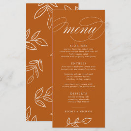 Elegant Burnt Oranje Minimalist Leaves Wedding Menu