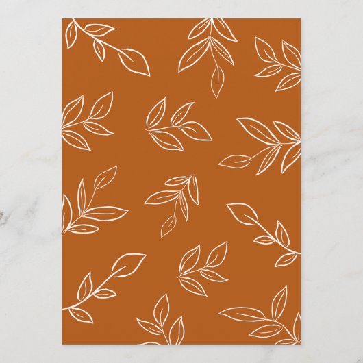 Elegant Burnt Oranje Minimalist Leaves Wedding Menu (Achterkant)