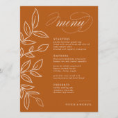 Elegant Burnt Oranje Minimalist Leaves Wedding Menu (Voorkant)