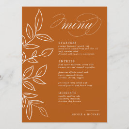 Elegant Burnt Oranje Minimalist Leaves Wedding Menu