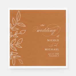 Elegant Burnt Oranje Minimalist Leaves Wedding Servet
