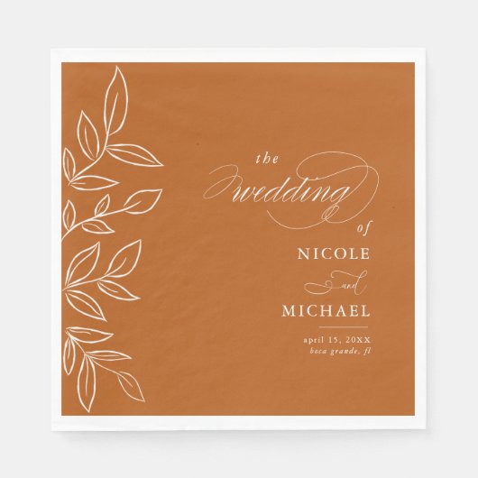 Elegant Burnt Oranje Minimalist Leaves Wedding Servet (Voorkant)
