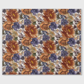 Elegant Burnt Oranje Navy Blue Herfst Autumn Flora Cadeaupapier (Vlak)