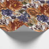Elegant Burnt Oranje Navy Blue Herfst Autumn Flora Cadeaupapier (Hoek)