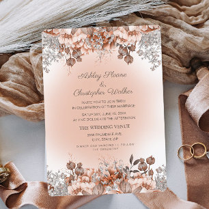 Elegant Burnt Oranje Pink Autumn Floral Wedding Kaart