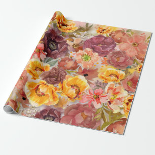 Elegant Burnt Oranje Rust Waterverf Floral Wrapp Cadeaupapier