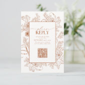 Elegant Burnt Oranje Wedding QR Code Gelieve te an RSVP Kaartje (Staand voorkant)