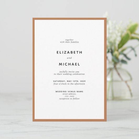 Elegant Burnt Oranje & White Typography Wedding Kaart (Staand voorkant)