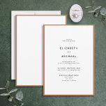 Elegant Burnt Oranje & White Typography Wedding Kaart<br><div class="desc">Een prachtige typografische trouwuitnodiging voor een zomer- of herfstbruiloft. Dit prachtige,  elegante ontwerp biedt een verbrande oranje rand rond een witte uitnodiging,  met moderne typografie. Een eenvoudig,  minimalistisch ontwerp. De ontwerper van het contact voor de passende producten. Copyright Elegant nodigt uit,  alle rechten voorbehouden.</div>