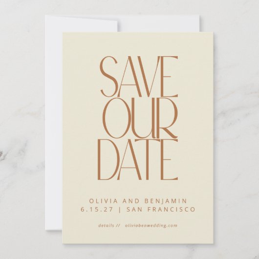 Elegant Burnt Rust Mid Century Moderne Typografie Save The Date (Voorkant)