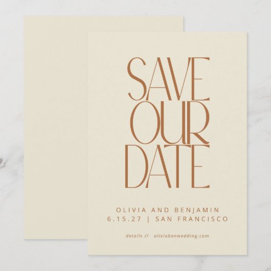 Elegant Burnt Rust Mid Century Moderne Typografie Save The Date (Voorkant / Achterkant)