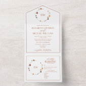 Elegant Burnt Sinaasappel Floral Crest Monogram We All In One Uitnodiging (Binnen)