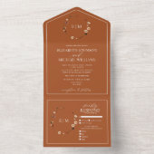 Elegant Burnt Sinaasappel Floral Crest Monogram We All In One Uitnodiging (Binnen)