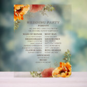Elegant Burnt Sinaasappel Floral Wedding Programme Acryl Bord (Neutraal)