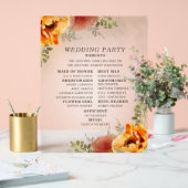 Elegant Burnt Sinaasappel Floral Wedding Programme Acryl Bord (Huwelijk)