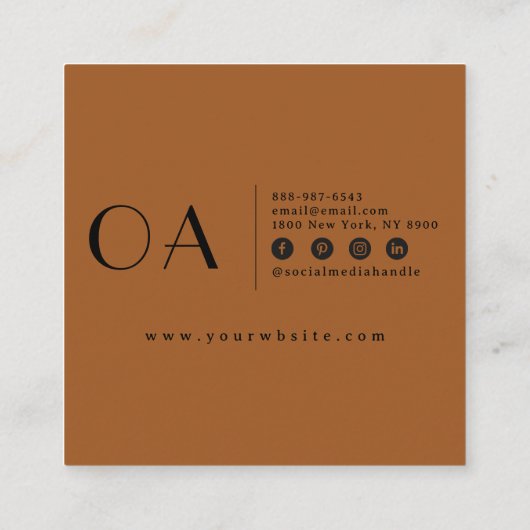 Elegant Burnt Sinaasappel Neutral Boho Modern Uniq Vierkante Visitekaartje (Achterkant)