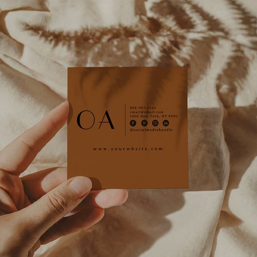 Elegant Burnt Sinaasappel Neutral Boho Modern Uniq Vierkante Visitekaartje