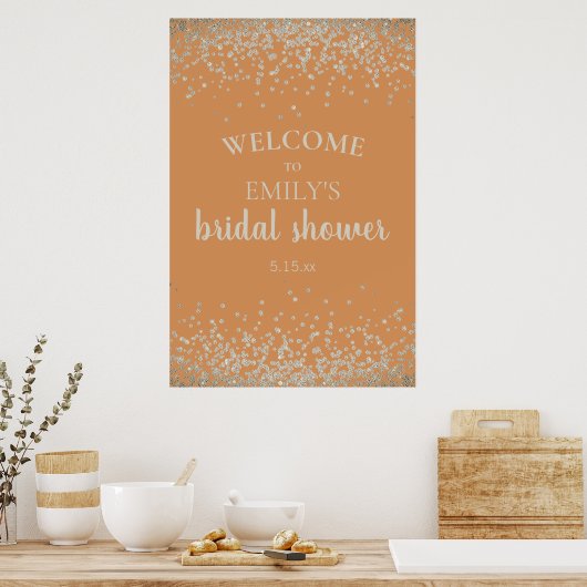 Elegant Burnt Sinaasappel Silver Confetti Vrijgeze Poster (Keuken)