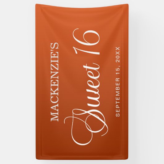 Elegant Burnt Sinaasappel Sweet 16 Verjaardag Spandoek (Verticaal)
