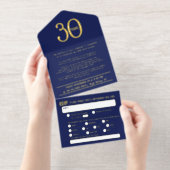 Elegant Business 30th Anniversary blue tear-off All In One Uitnodiging (Uittrekbaar)