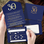  Elegant Business 30th Anniversary blue tear-off All In One Uitnodiging