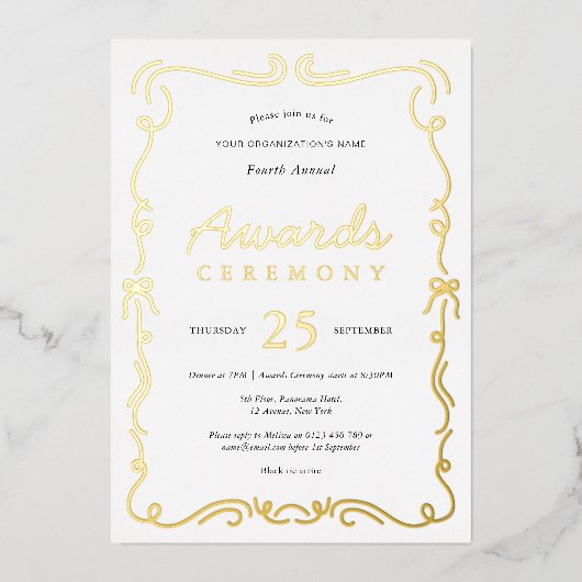 Elegant Business Awards Ceremonie Wit & Goud Folie Uitnodiging (Voorkant)