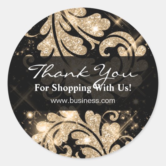 Elegant Business Dank u Gold Glitter Floral Ronde Sticker (Voorkant)