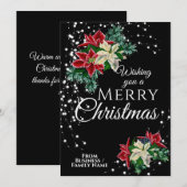 Elegant Business Kerstmis Poinsettia Floral Feestdagenkaart (Voorkant / Achterkant)