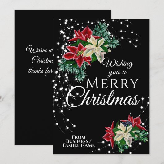 Elegant Business Kerstmis Poinsettia Floral Feestdagenkaart (Voorkant / Achterkant)