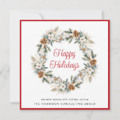 Elegant Business Krans Waterverf Kerst Feestdagenkaart (Voorkant)