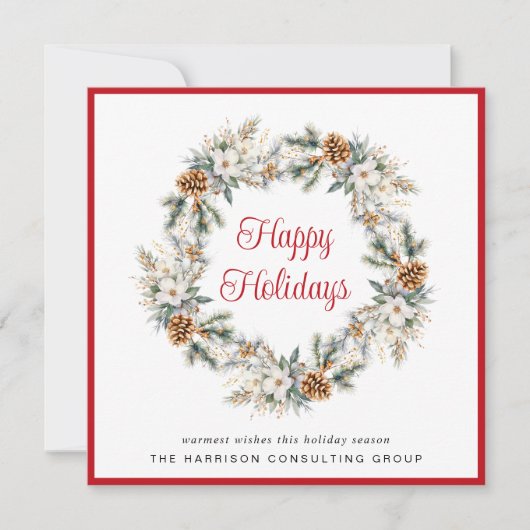 Elegant Business Krans Waterverf Kerst Feestdagenkaart (Voorkant)