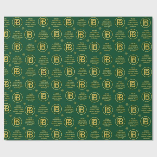 Elegant Business Logo Holiday Green en Gold Cadeaupapier (Vlak)
