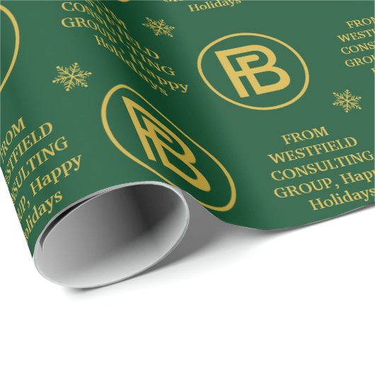 Elegant Business Logo Holiday Green en Gold Cadeaupapier (Rol Hoek)