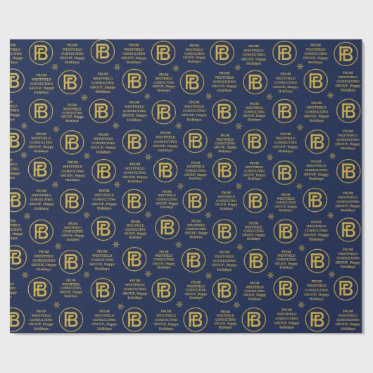 Elegant Business Logo Holiday Navy blauw en goud Cadeaupapier (Vlak)