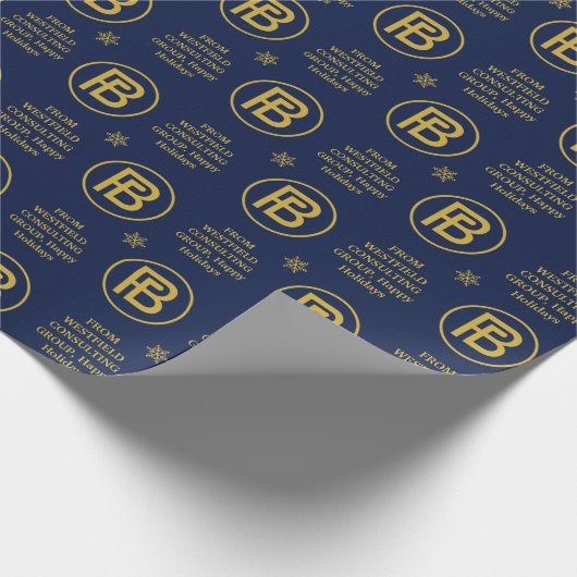 Elegant Business Logo Holiday Navy blauw en goud Cadeaupapier (Hoek)