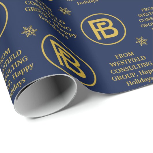 Elegant Business Logo Holiday Navy blauw en goud Cadeaupapier (Rol Hoek)