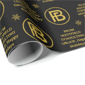 Elegant Business Logo Holiday Zwart & Goud Luxe Cadeaupapier (Rol Hoek)
