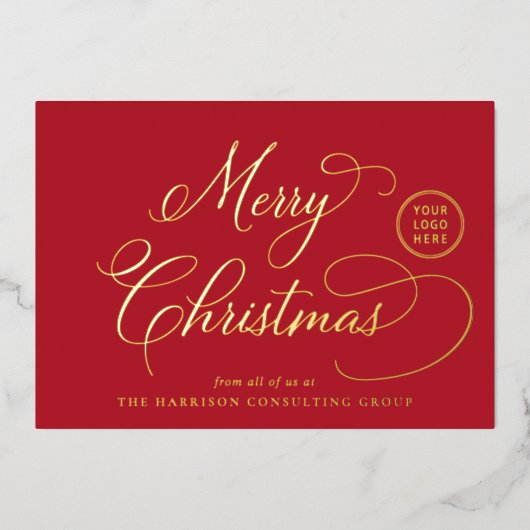 Elegant Business Logo Vrolijk Kerstrood Folie Feestdagenkaart (Voorkant)