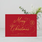 Elegant Business Logo Vrolijk Kerstrood Folie Feestdagenkaart (Staand Voorkant)