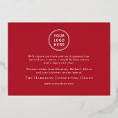 Elegant Business Logo Vrolijk Kerstrood Folie Feestdagenkaart (Achterkant)