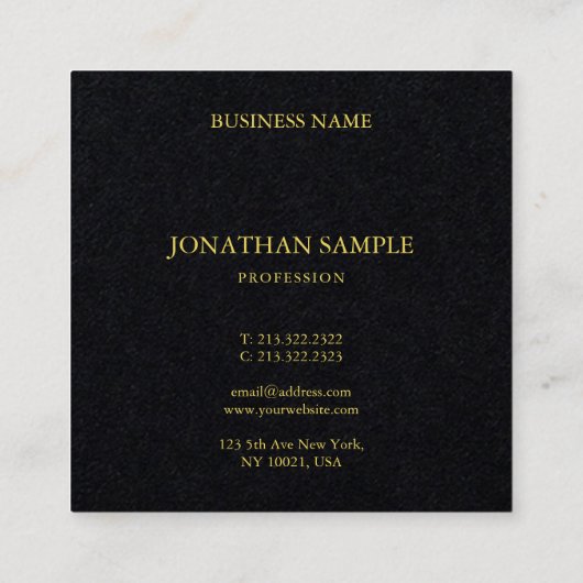 Elegant Business Modern Minimalist Premium Black Vierkante Visitekaartje (Achterkant)