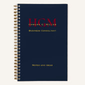 Elegant Business Monogram Logo Navy Burgundy Gold Notitieboek (Voorkant)