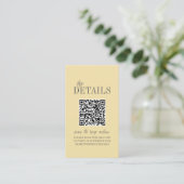 Elegant Butter Yellow Minimalist Wedding Qr Code Informatiekaartje (Staand voorkant)